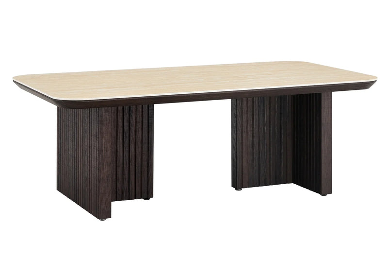 Japandi Couchtisch Marbella Travertin Walnuss 130 cm