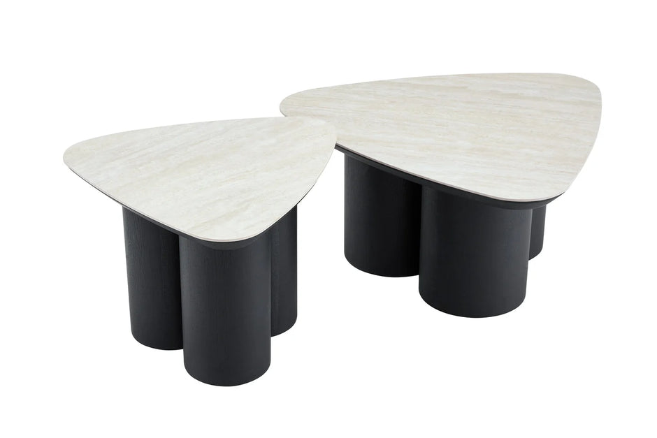 2-in-1 Couchtisch-Set RIMOGNE MDF Keramik Weiß