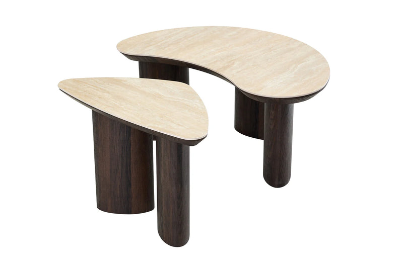 2IN1 Couchtisch-Set CHERON Keramik Travetin Optik