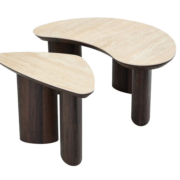 2IN1 Couchtisch-Set CHERON Keramik Travetin Optik