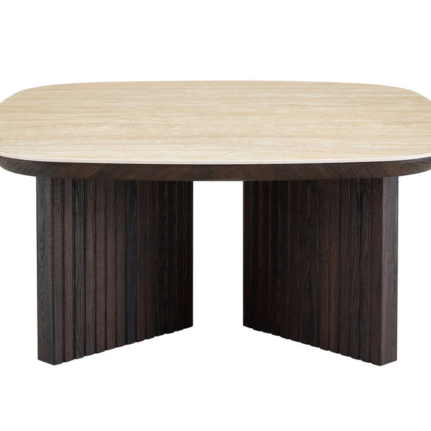 Japandi Couchtisch Torino Travertin Walnuss 90 × 90