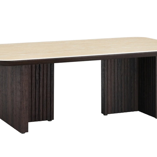 Japandi Couchtisch Marbella Travertin Walnuss 130 cm