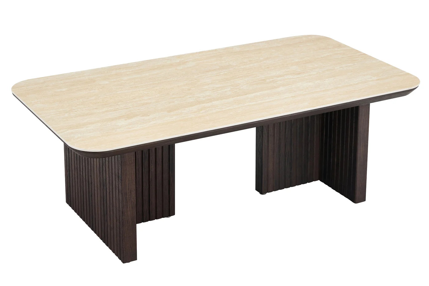 Japandi Couchtisch Marbella Travertin Walnuss 130 cm