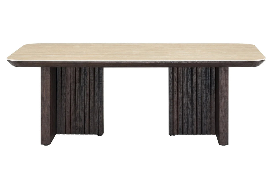 Japandi Couchtisch Marbella Travertin Walnuss 130 cm