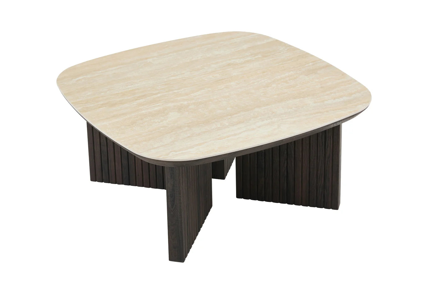 Japandi Couchtisch Torino Travertin Walnuss 90 × 90