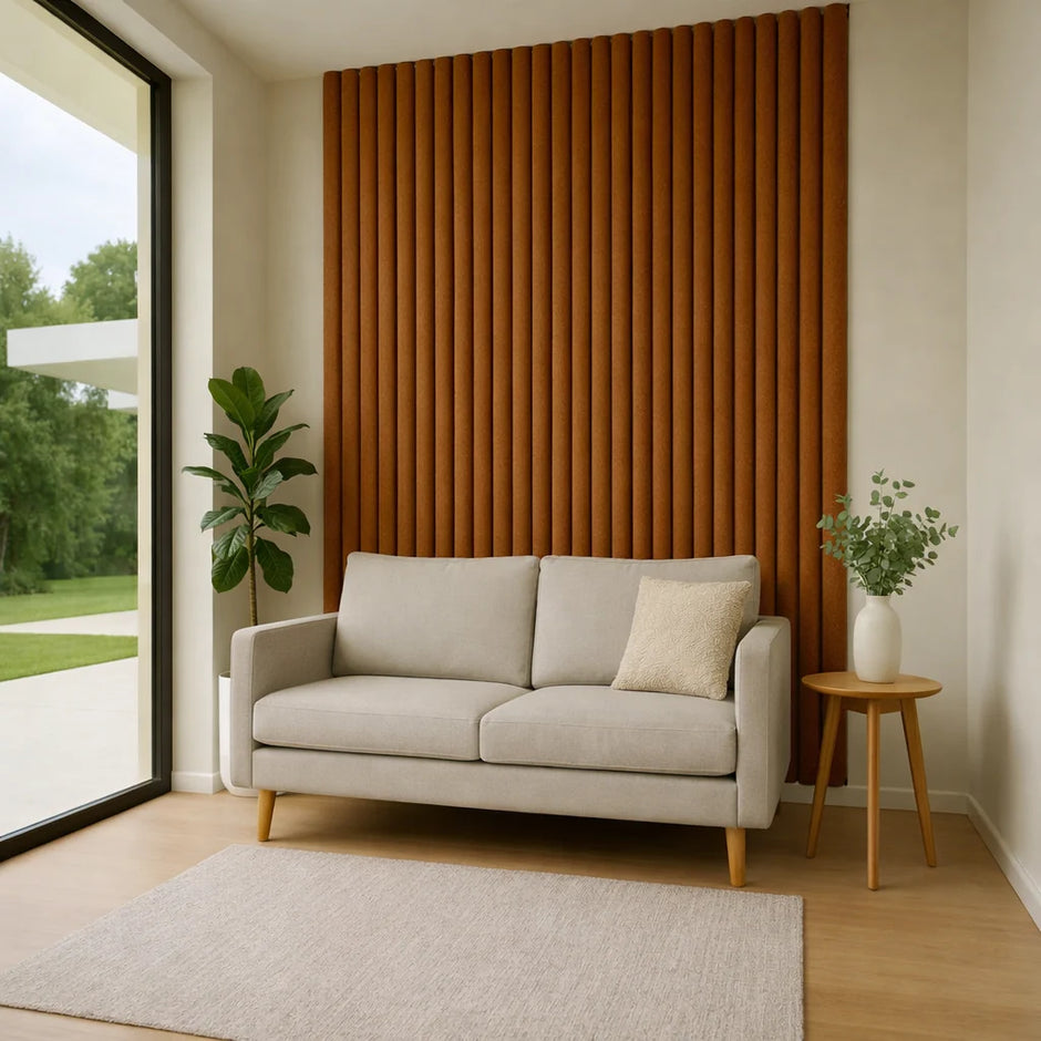 Wildleder Paneele Japandi Cognac 280x60 cm  Akustik Wandpaneele