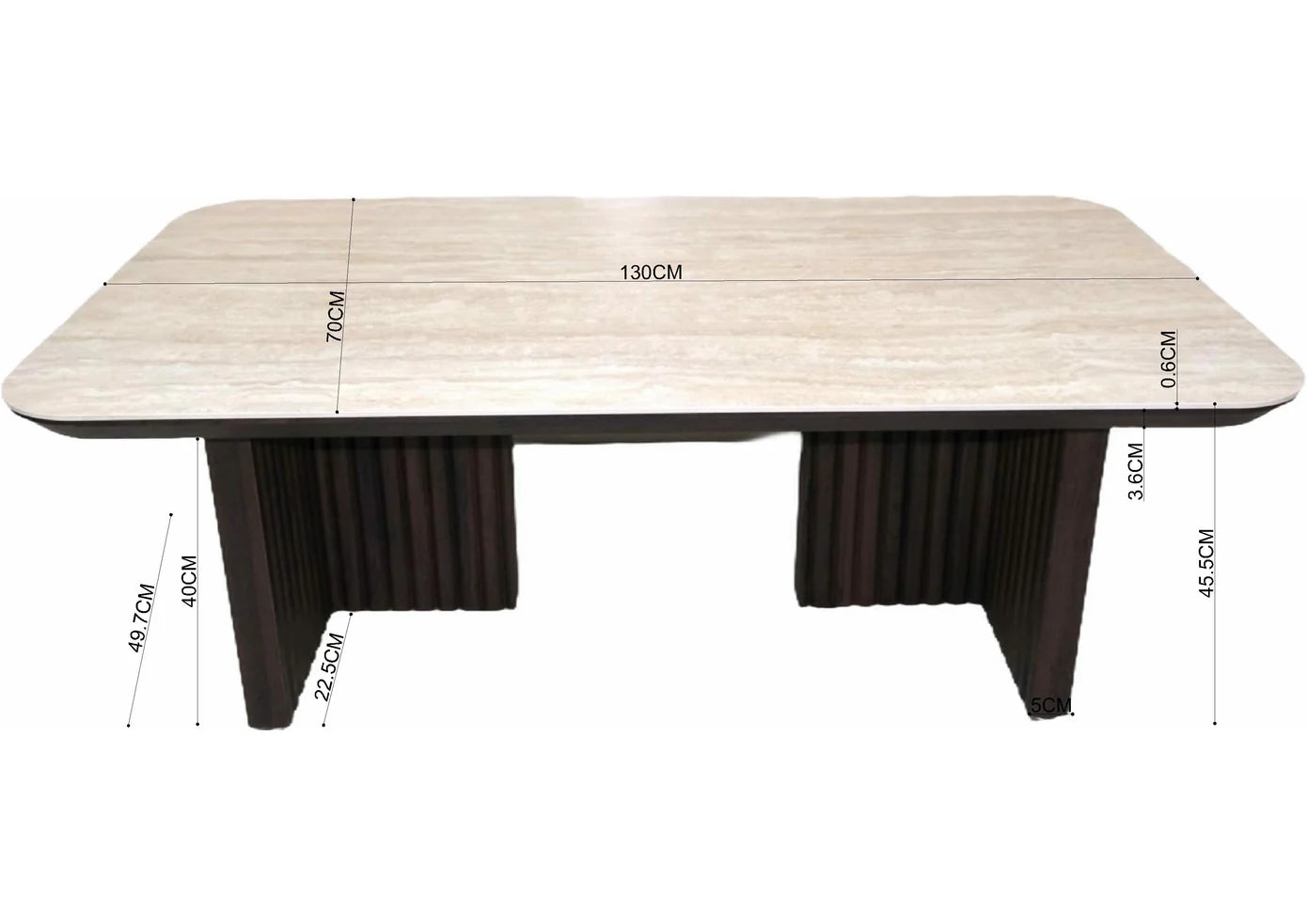 Japandi Couchtisch Marbella Travertin Walnuss 130 cm