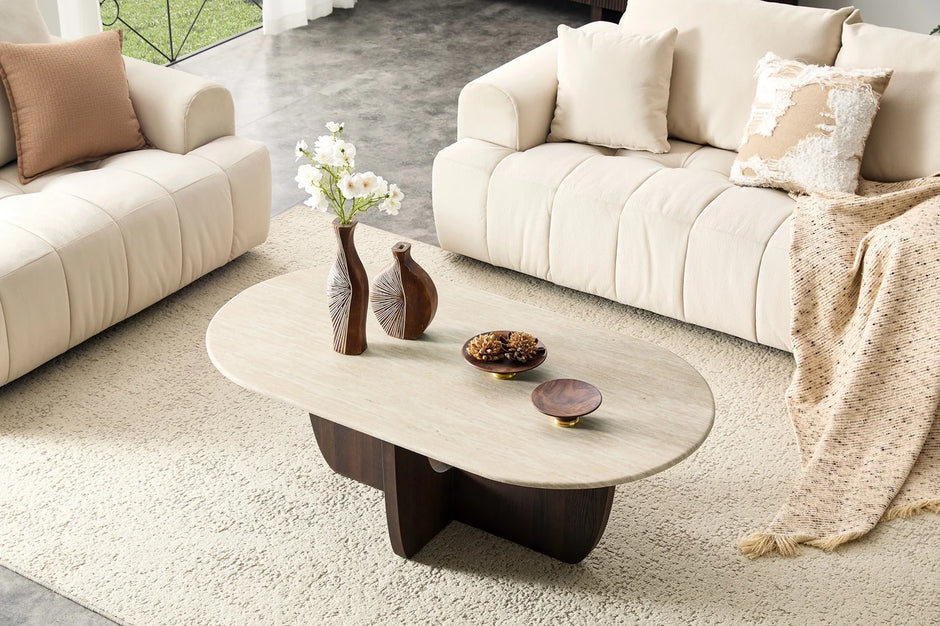 Japandi Couchtisch Torino Travertin Walnuss