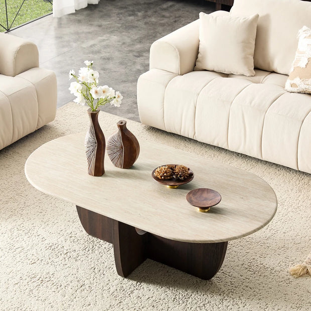 Japandi Couchtisch Torino Travertin Walnuss