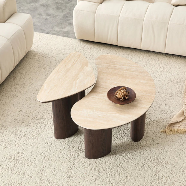 2IN1 Couchtisch-Set CHERON Keramik Travetin Optik