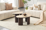 2IN1 Couchtisch-Set CHERON Keramik Travetin Optik