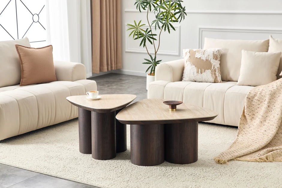 2-in-1 Couchtisch-Set RIMOGNE MDF Keramik Weiß