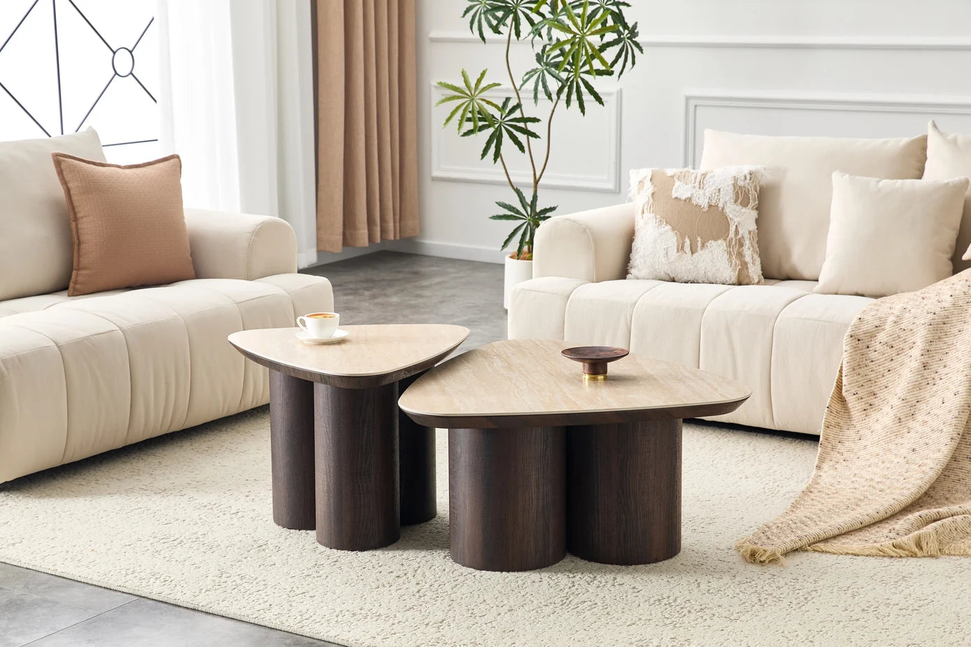 2-in-1 Couchtisch-Set RIMOGNE MDF Keramik Weiß