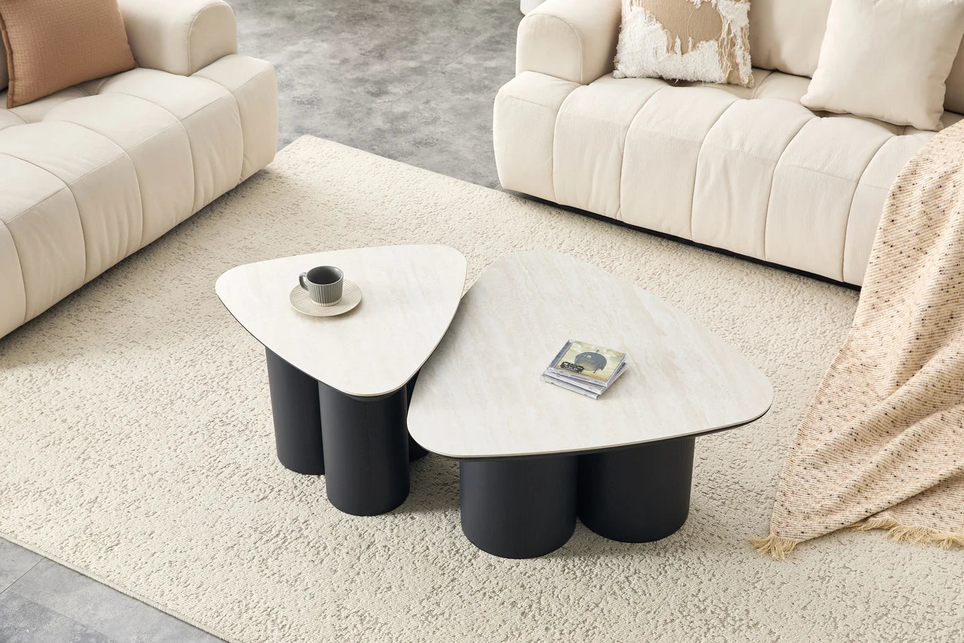 2-in-1 Couchtisch-Set RIMOGNE MDF Keramik Weiß