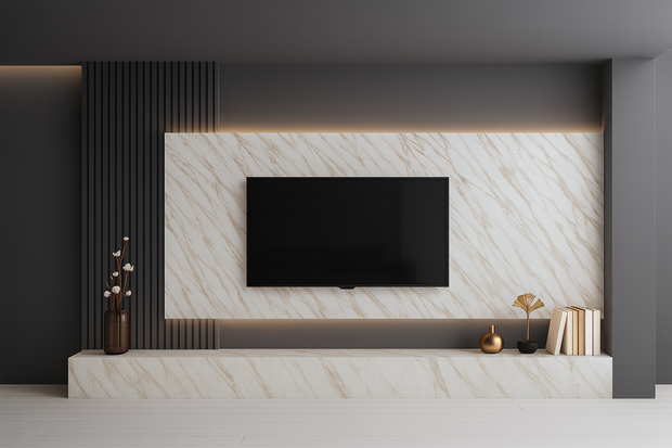 PVC Marmorplatte Hochglanz White-Beige 250x122x0,3cm
