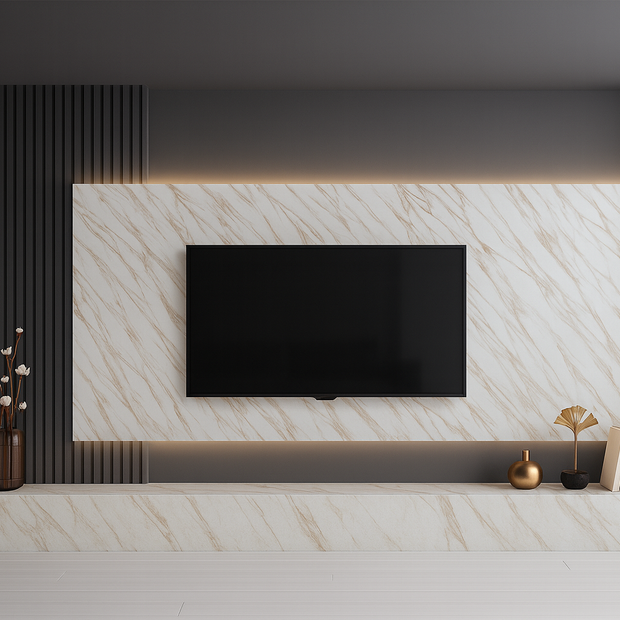 PVC Marmorplatte Hochglanz White-Beige 250x122x0,3cm
