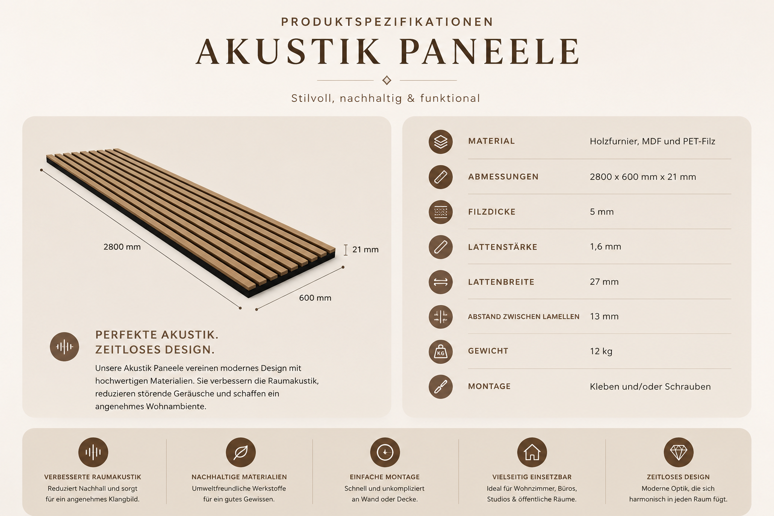 Akustikpaneele Rustikale Eiche  280x60x22 mm