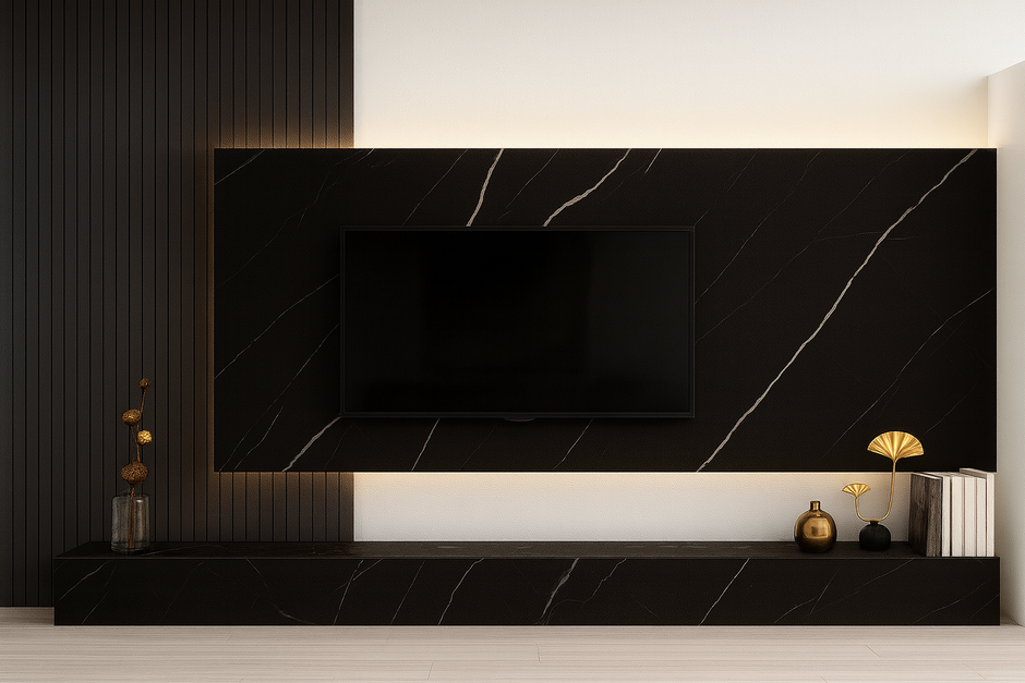 PVC Marmorplatte Hochglanz Schwarz 250x122x0,3cm