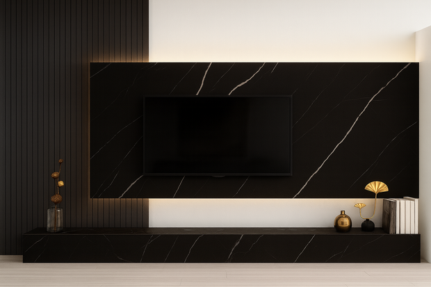 PVC Marmorplatte Hochglanz Schwarz 250x122x0,3cm