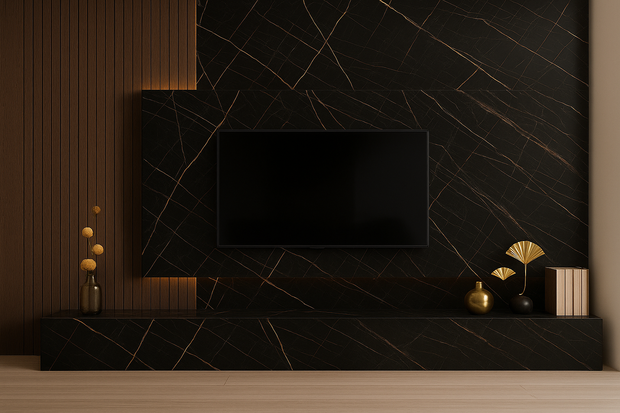 PVC Marmorplatte Hochglanz Schwarz-Rosé 250x120x0,3cm