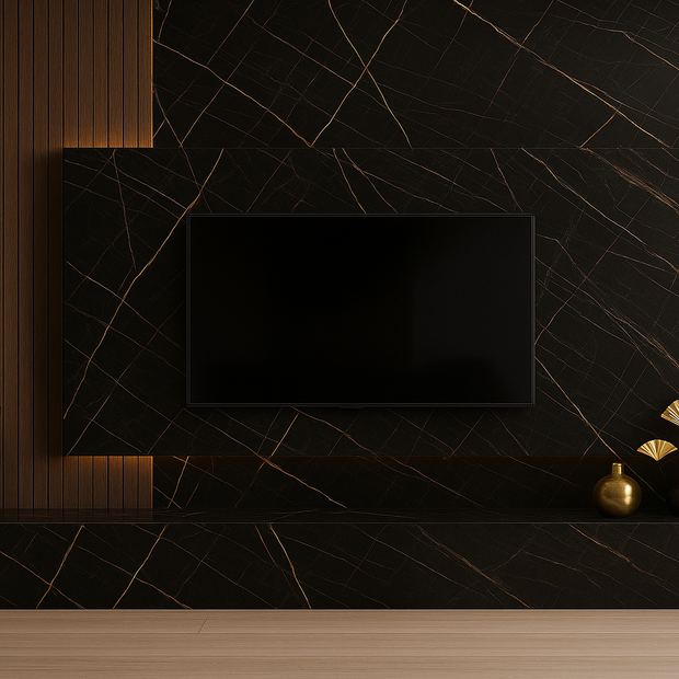 PVC Marmorplatte Hochglanz Schwarz-Rosé 250x120x0,3cm
