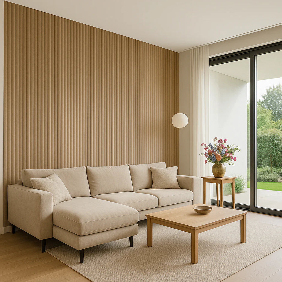 Wildleder Paneele Japandi Taupe 280x60 cm  Akustik Wandpaneele