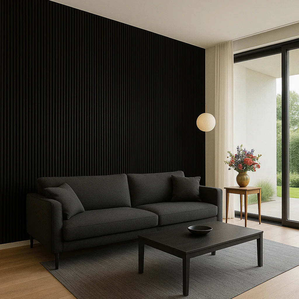 Wildleder Paneele Japandi Schwarz 280x60 cm  Akustik Wandpaneele